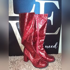 Ellie brand size 8 women's knee high red sequin glitter high heel boots